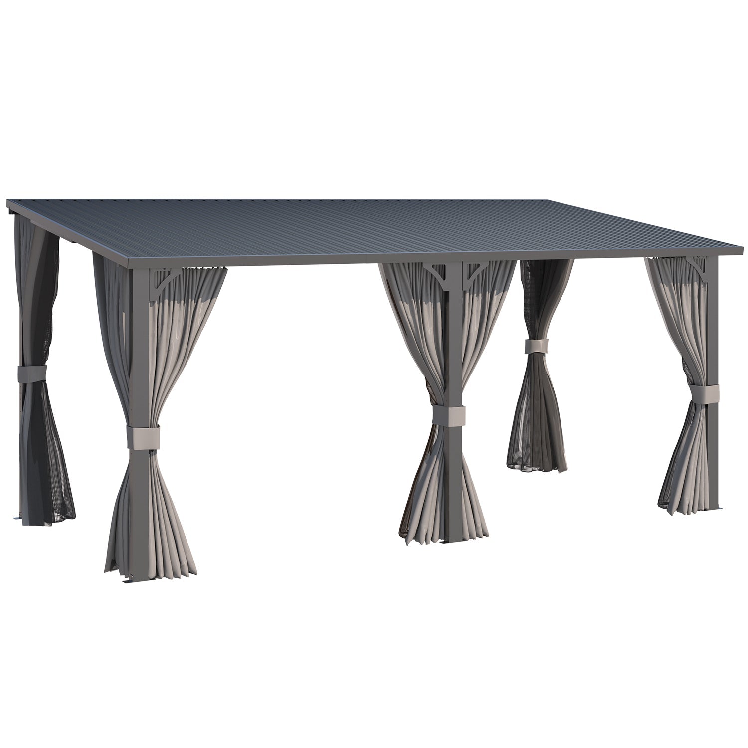 YODOLLA 16'x8' Outdoor Hardtop Metal Gazebo with Curtain and Netting