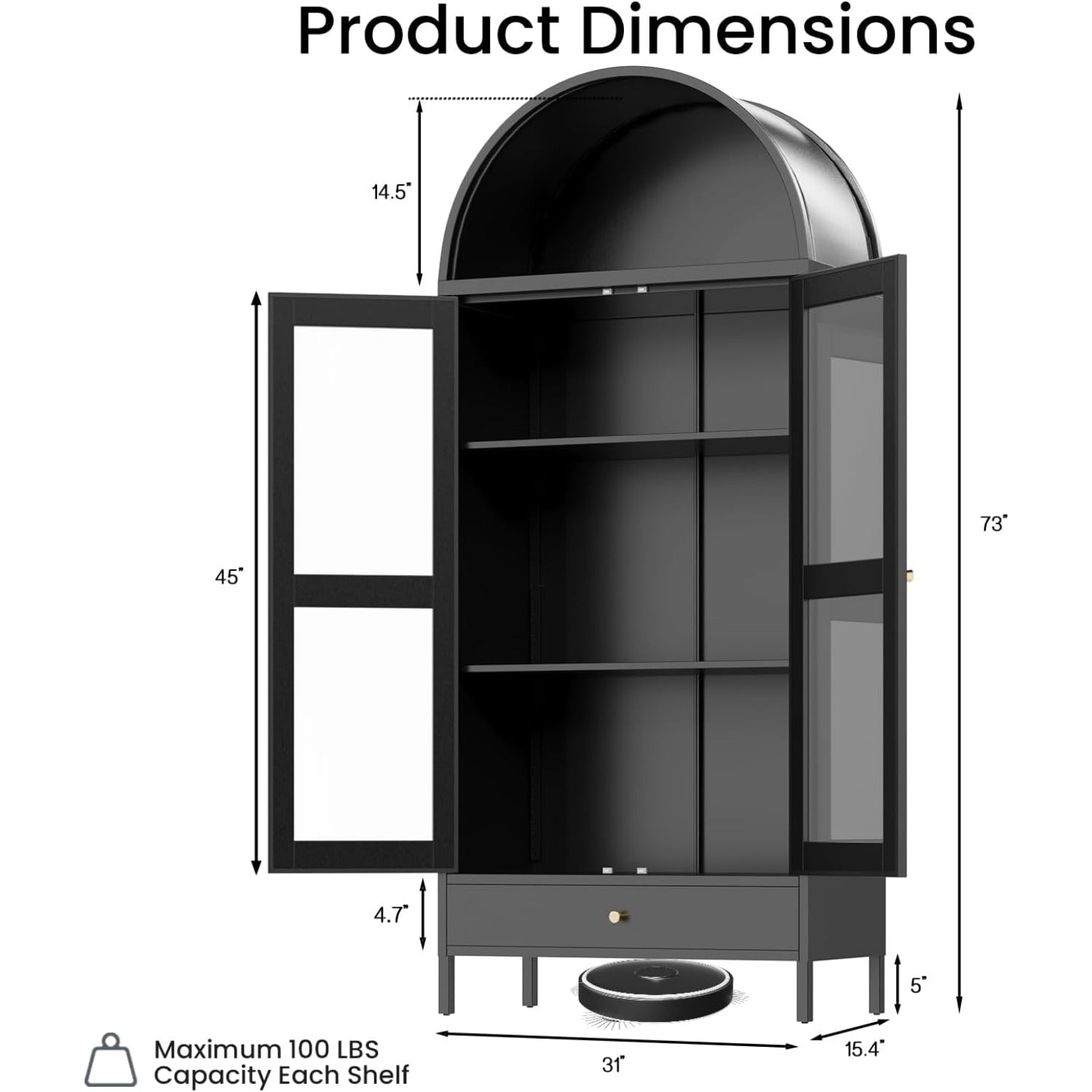 YODOLLA 73'' Kitchen Pantry, Metal Arched Storage Cabinet, Modern Display Bookcase China Cabinetbest