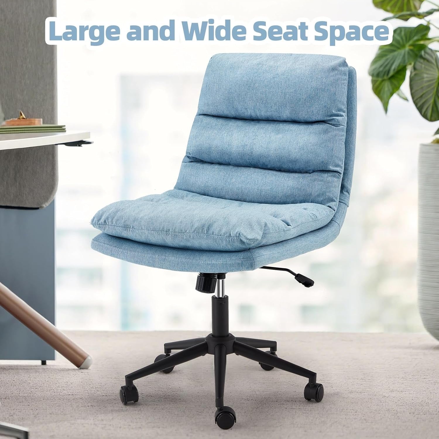 YODOLLA Office Chairs Swivel Desk Chair, Linen Fabric Blue