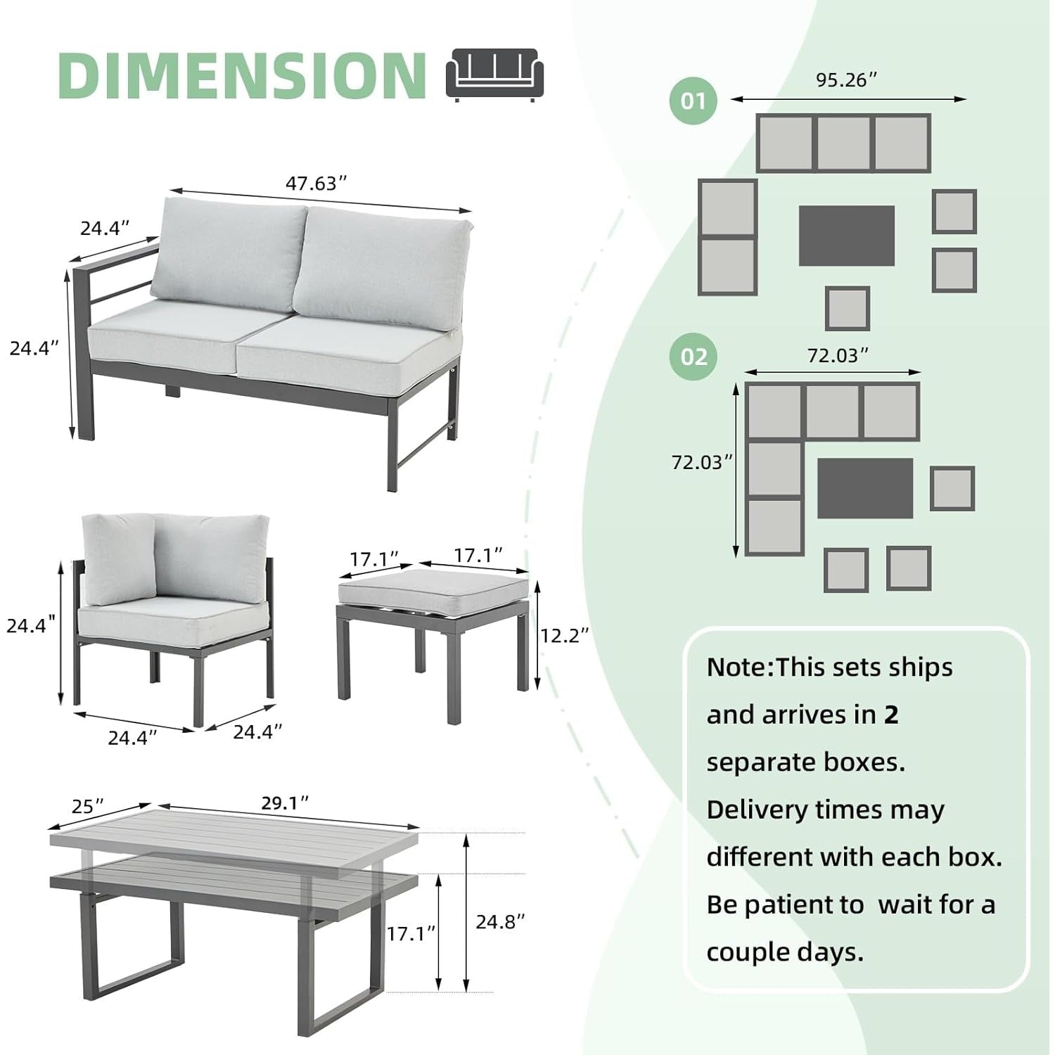 YODOLLA Outdoor Conversation Table and Chair Sets for Lawn Furniture Set, Grey