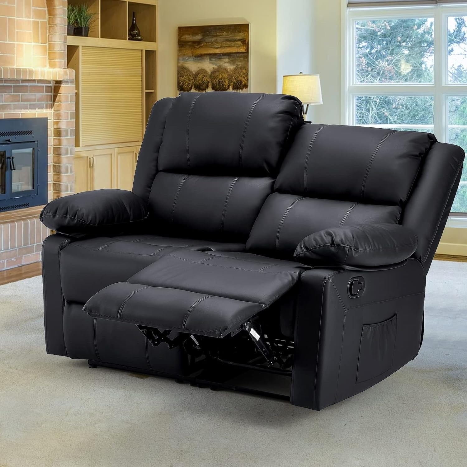 YODOLLA 2 Seat Loveseat Recliner with Heat&Massage Function, Faux Leather, Blackbest