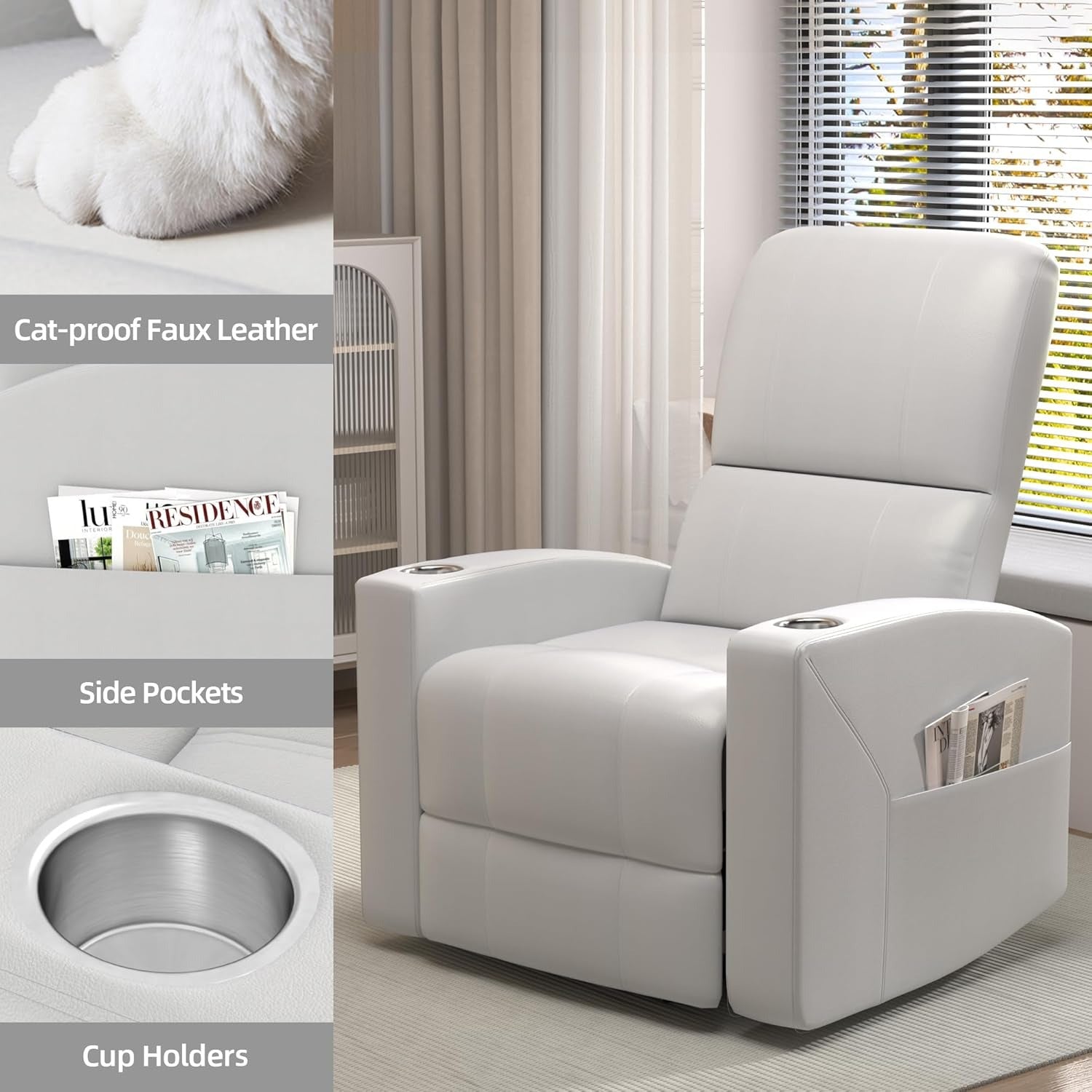 YODOLLA Recliner Sofa Chair, Faux Leather Whitebest