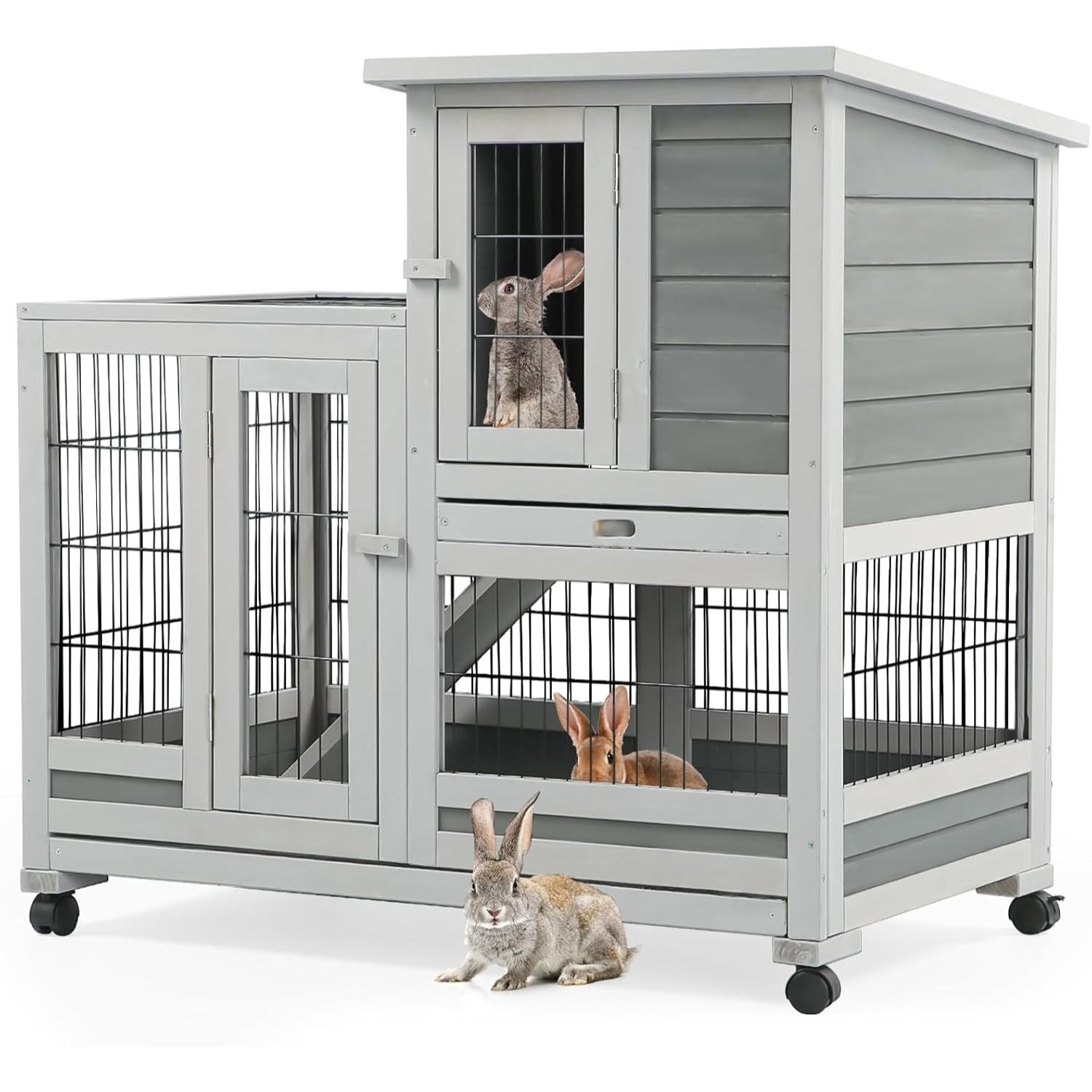 YODOLLA 37" Rabbit Cage with Wheels, Gray