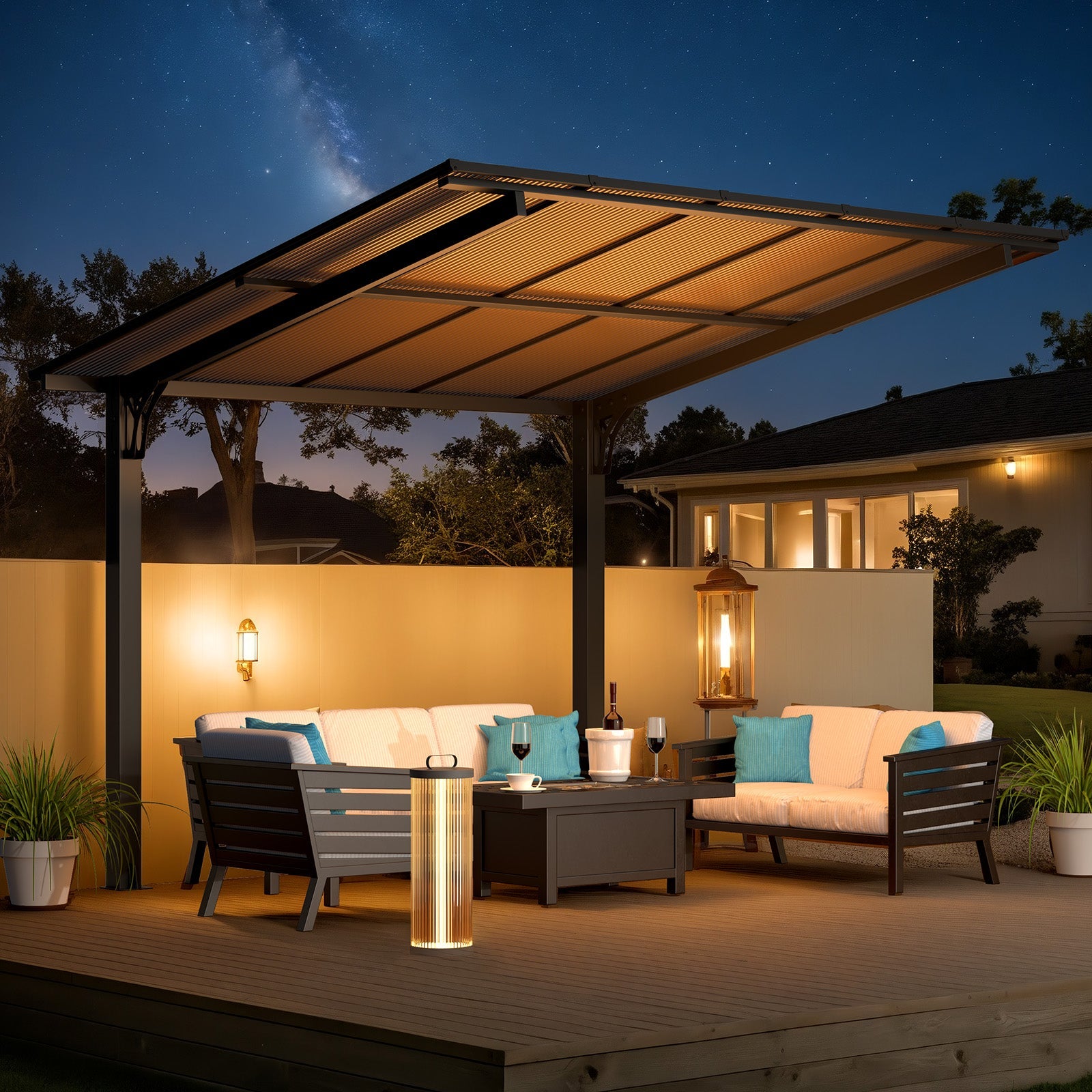 YODOLLA 10' x 8' Freestanding  Lean to Hard Top Gazebo Outdoor Pergolabest