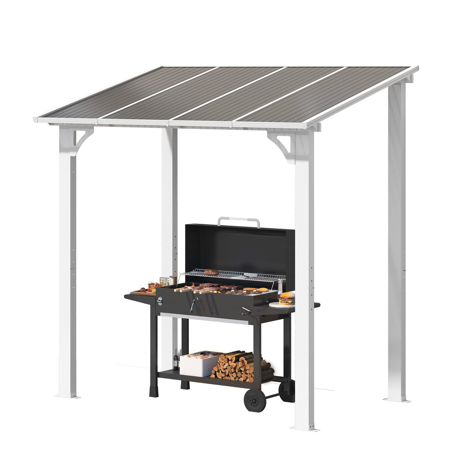 YODOLLA 8' x 5' Wall Mounted Gazebos Pergola, White