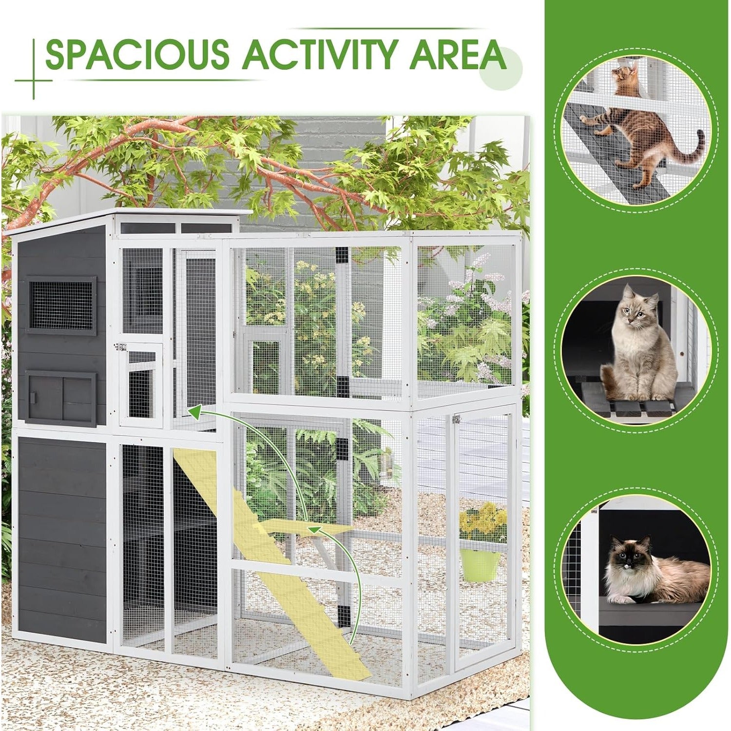 YODOLLA Large Spacious Cat Cage With Weatherproof Roof, Grey