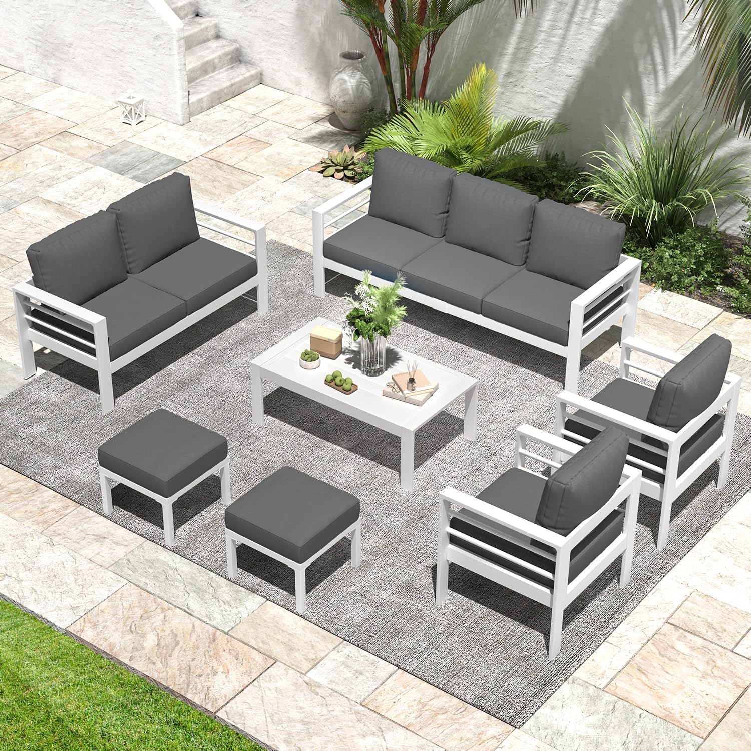 YODOLLA 7-Piece Patio Set, Dark Gray Cushions