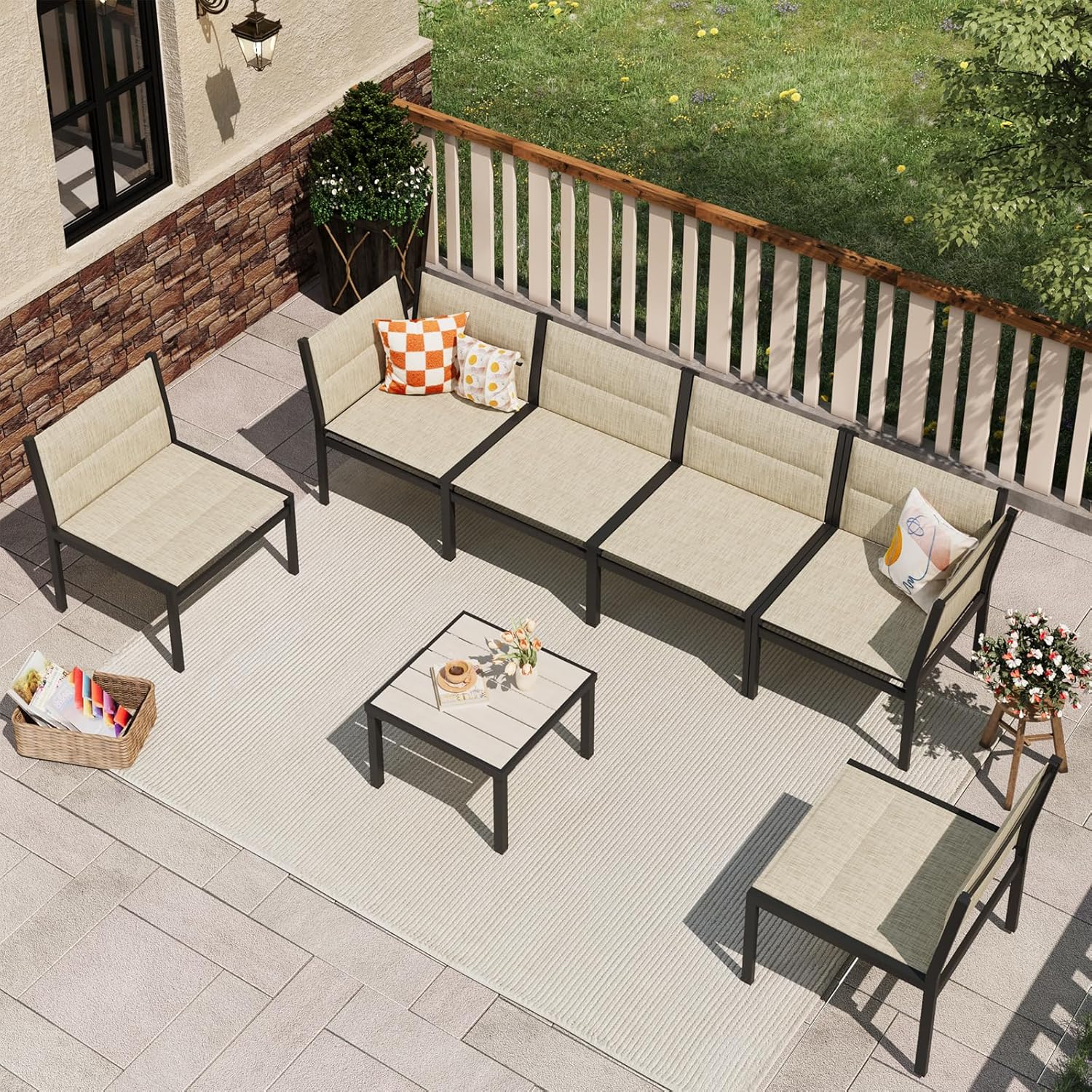 YODOLLA 7-Pc Sectional Patio Set Textilene Fabric, Yellowbest