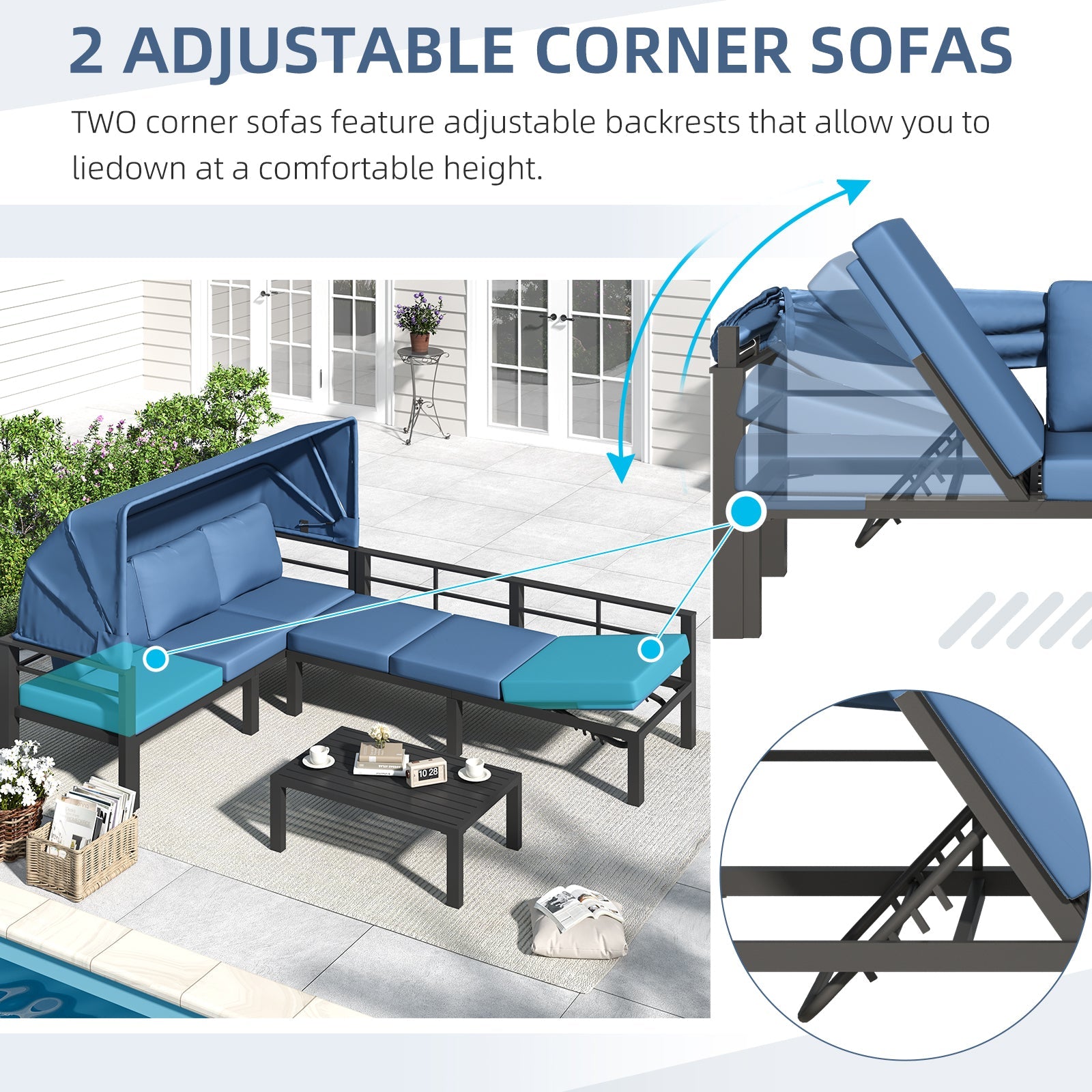 YODOLLA Patio Furniture Set with Retractable Canopy, Dark Bluebest