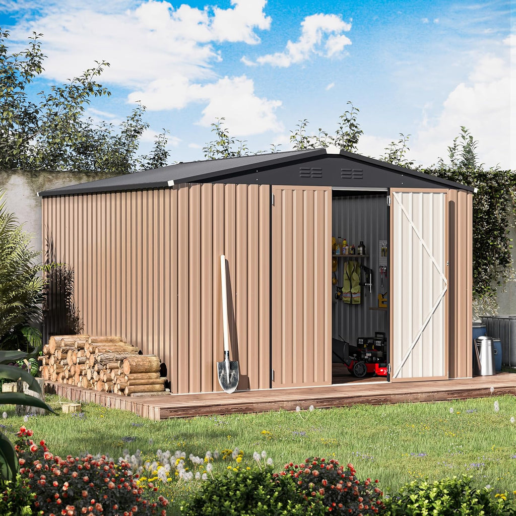 YODOLLA 9' x 10' Metal Storage Large Shed, Grey