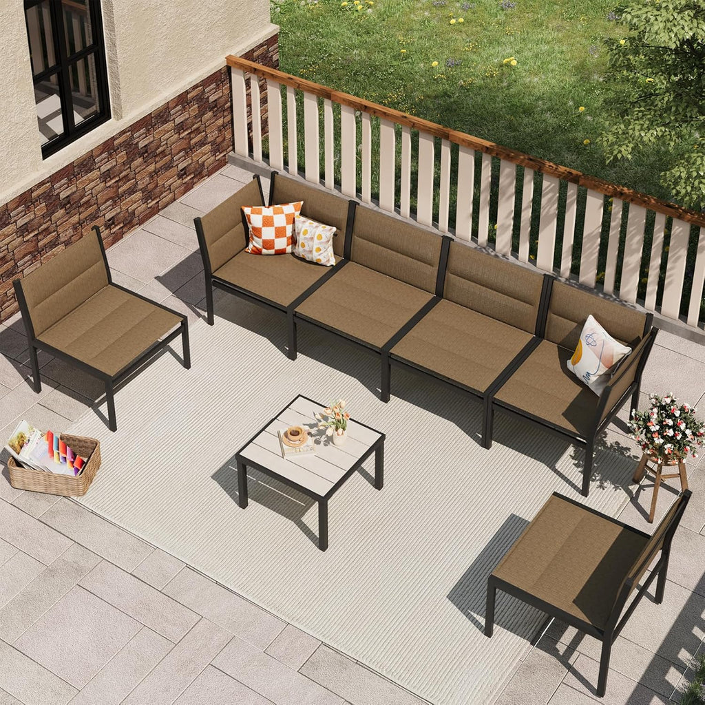 YODOLLA 7-Pc Sectional Patio Set Textilene Fabric, Brownbest