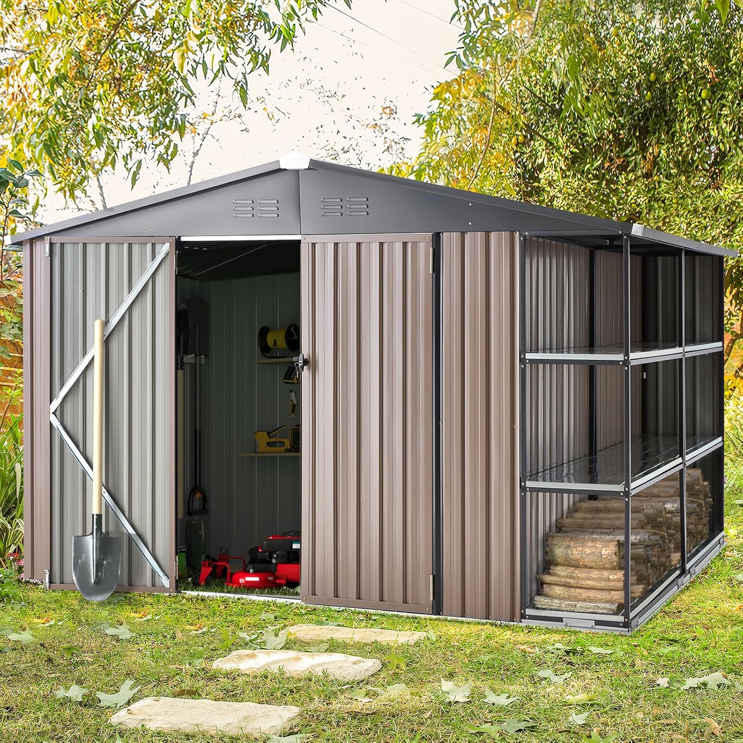 YODOLLA 10x8 Metal Storage Shed with Rack