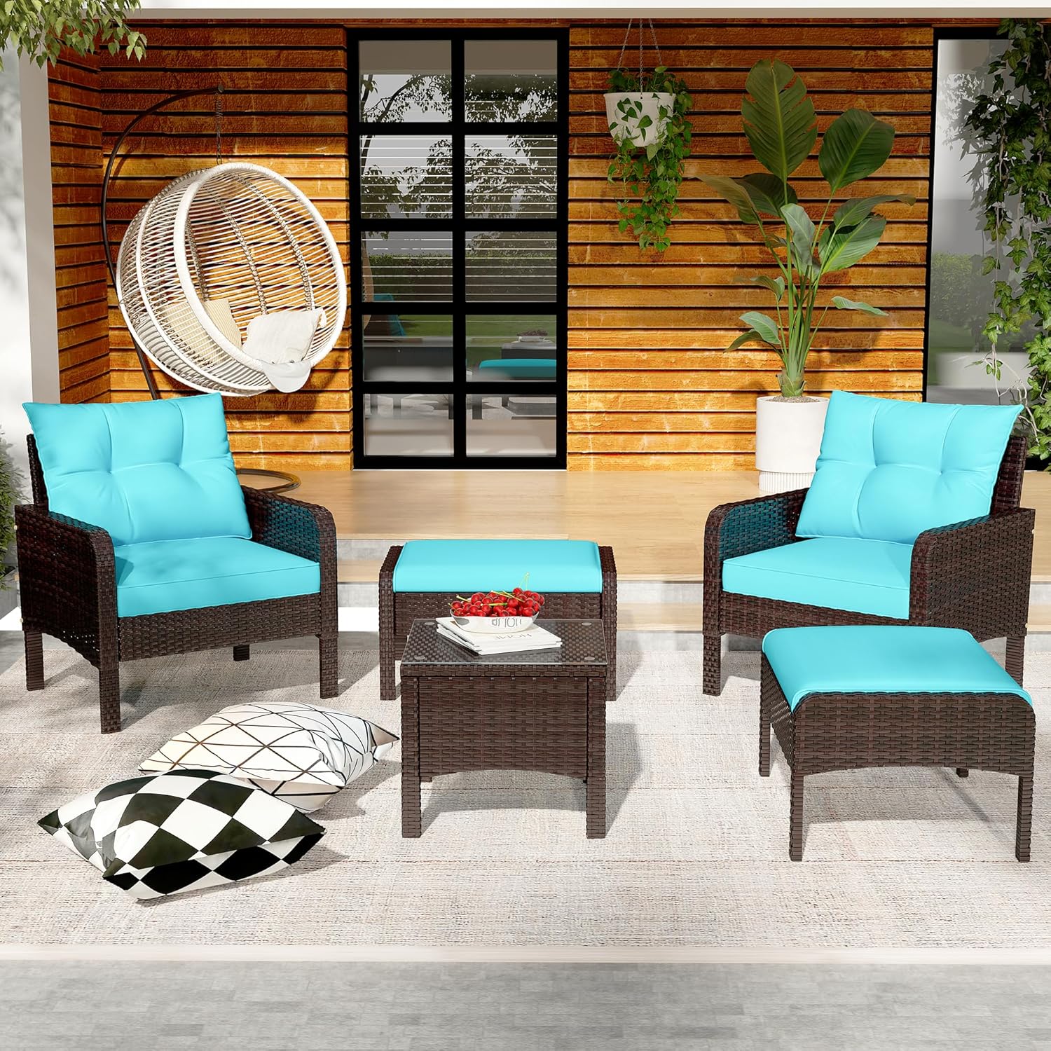 YODOLLA Outdoor 5 Pieces Patio Furniture Set, Bluebest
