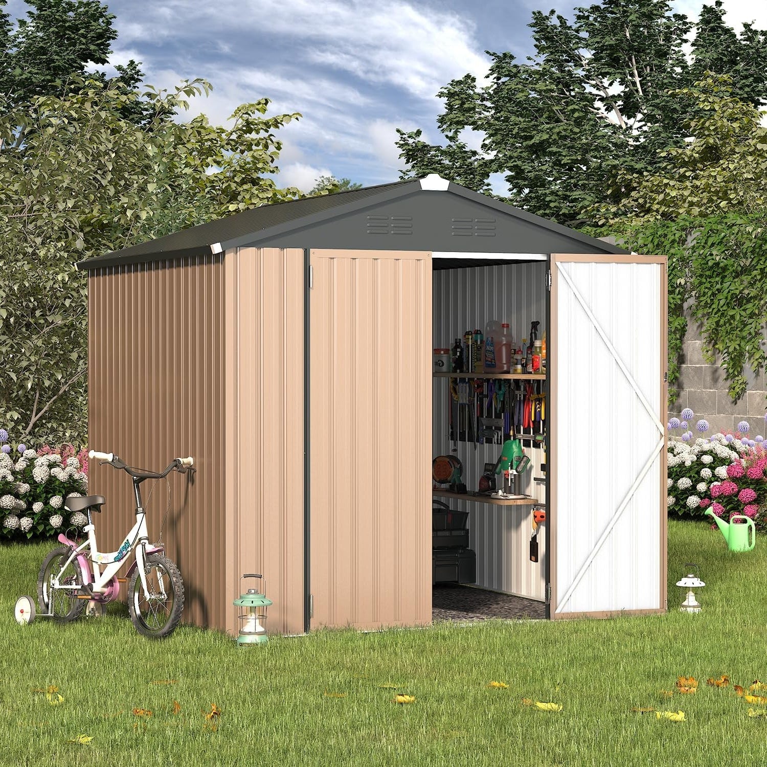 YODOLLA 7' x 7' Storage Metal Shed, Grey