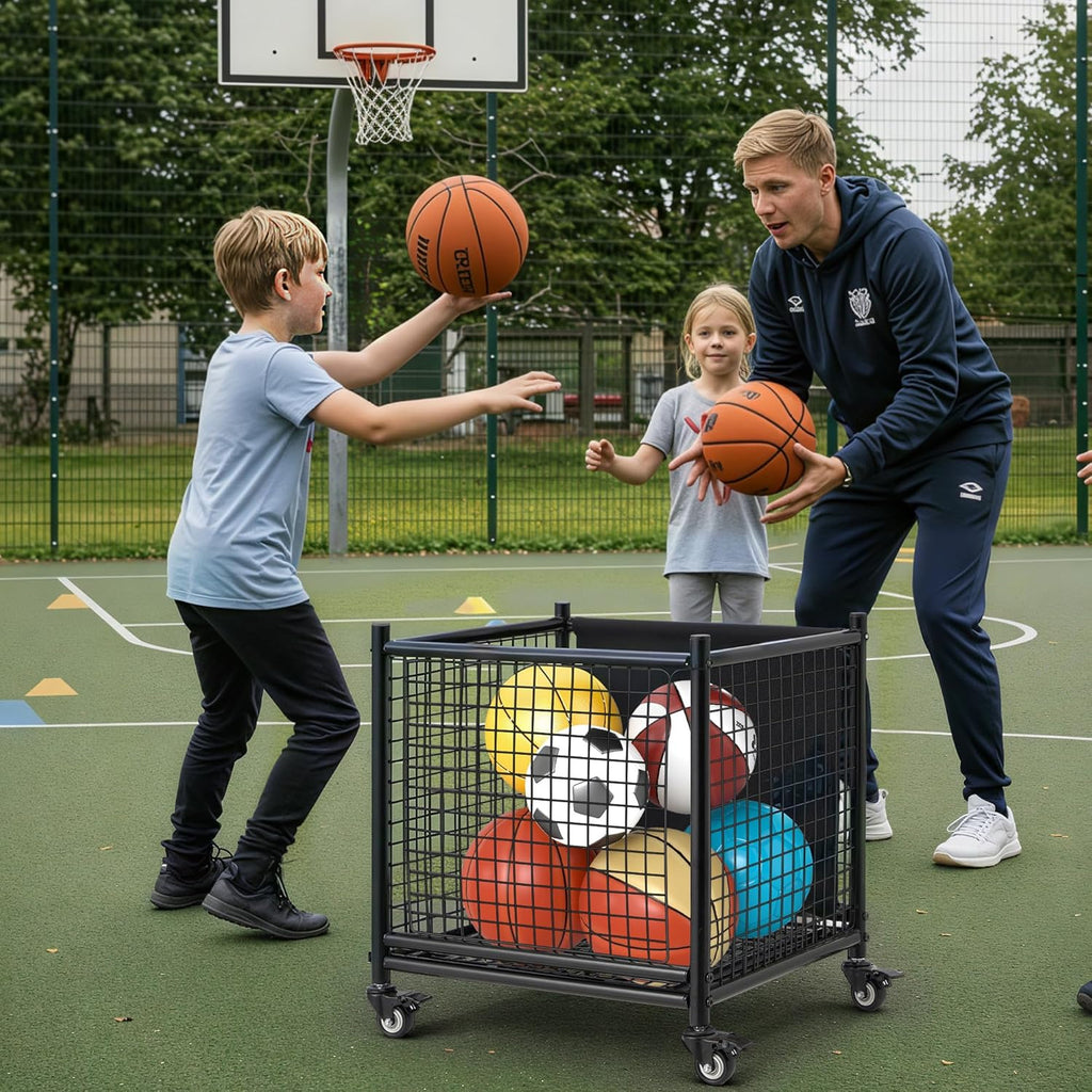 YODOLLA Ball Cart Storage, Rolling Basketball Bin with Wheels