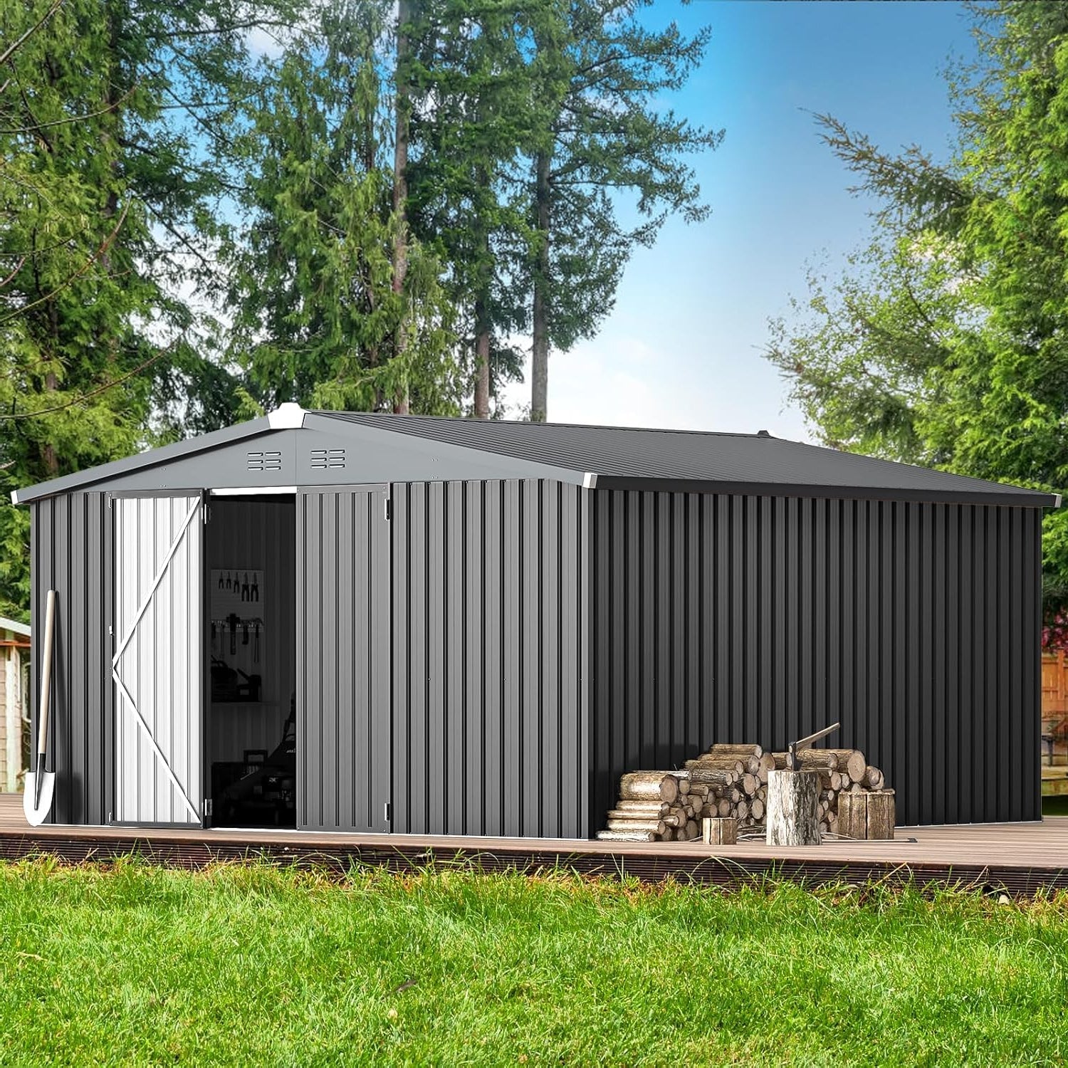 YODOLLA Shed 12' x 12' Storage Shed, Dark Grey
