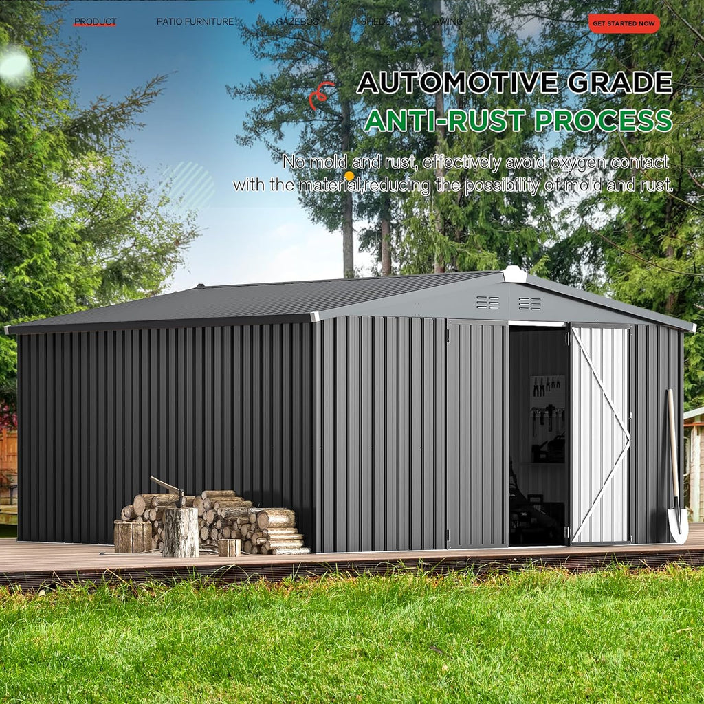 YODOLLA Shed 12' x 12' Storage Shed, Dark Grey