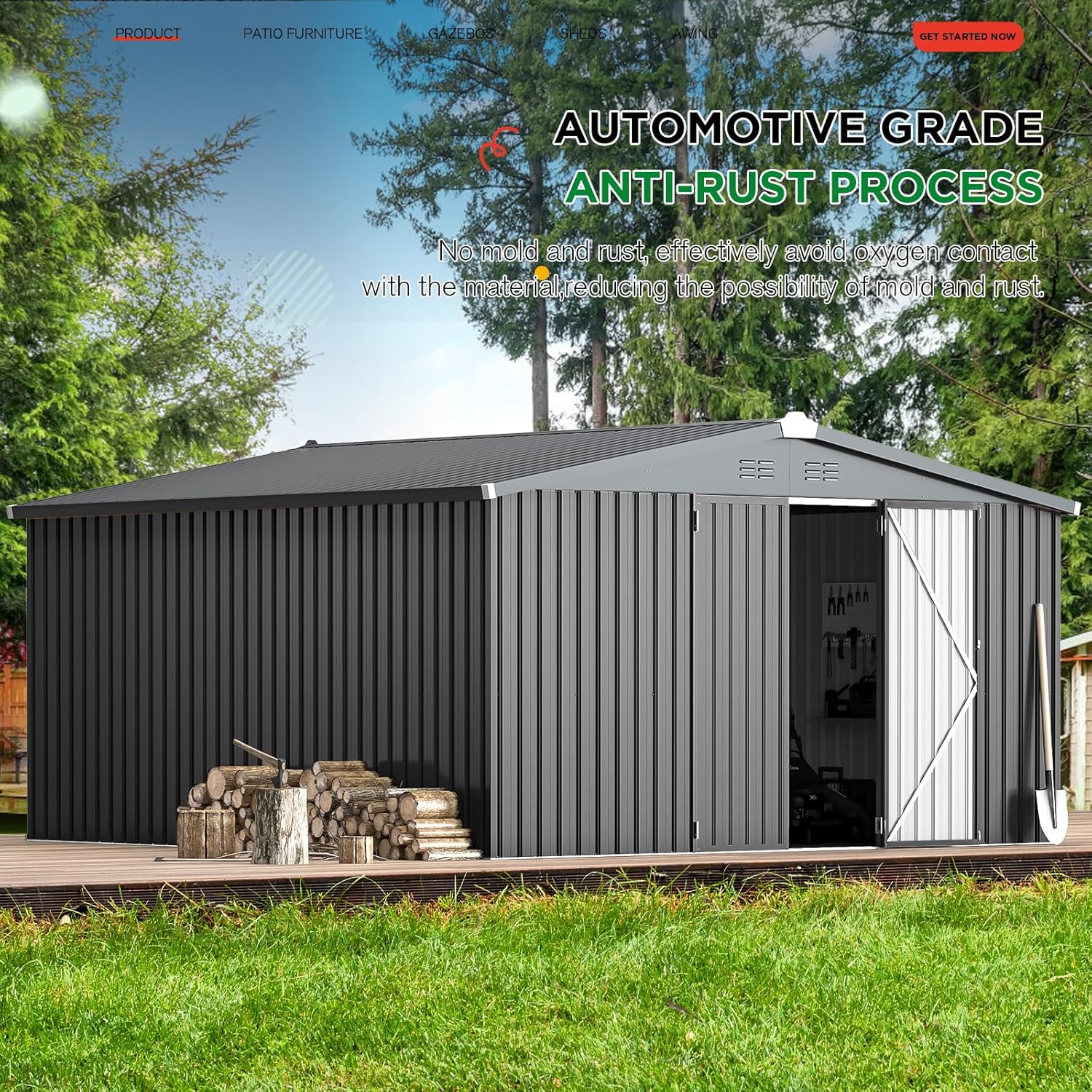 YODOLLA Shed 12' x 12' Storage Shed, Dark Grey