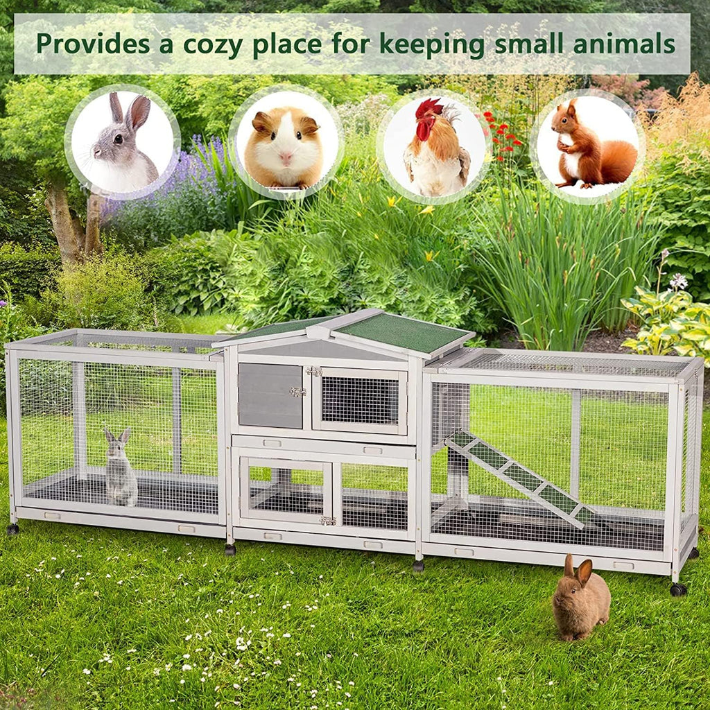 YODOLLA Rabbit Hutch 94.5'' Rabbit Hutch with 8 Wheels