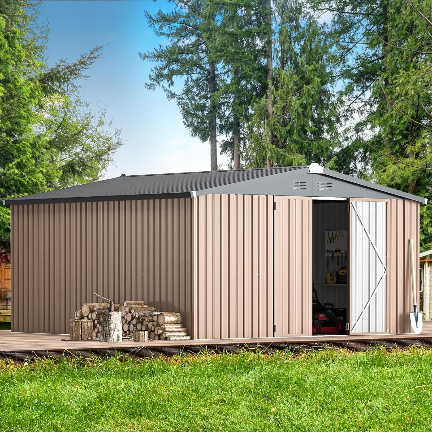 YODOLLA Shed 12' x 12' Storage Shed, Grey