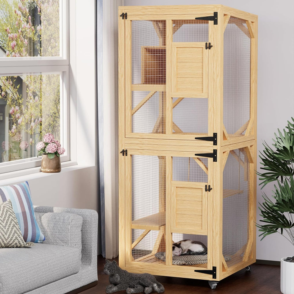 YODOLLA Outdoor Catio Enclosure with Hammock, Safe Play Space for Cats, Natural