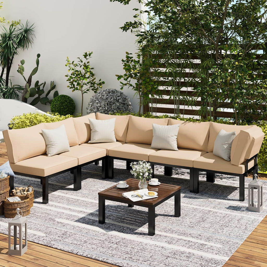 YODOLLA Outdoor Patio Furniture Set, 7 Piece Metal Patio Sectional Conversation Sofabest