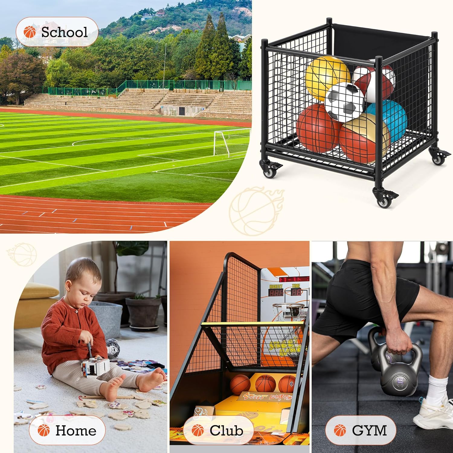 YODOLLA Ball Cart Storage, Rolling Basketball Bin with Wheels