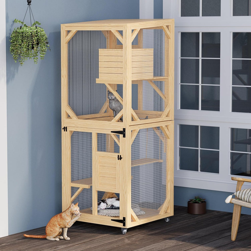 YODOLLA Outdoor Catio Enclosure with Hammock, Safe Play Space for Cats, Natural