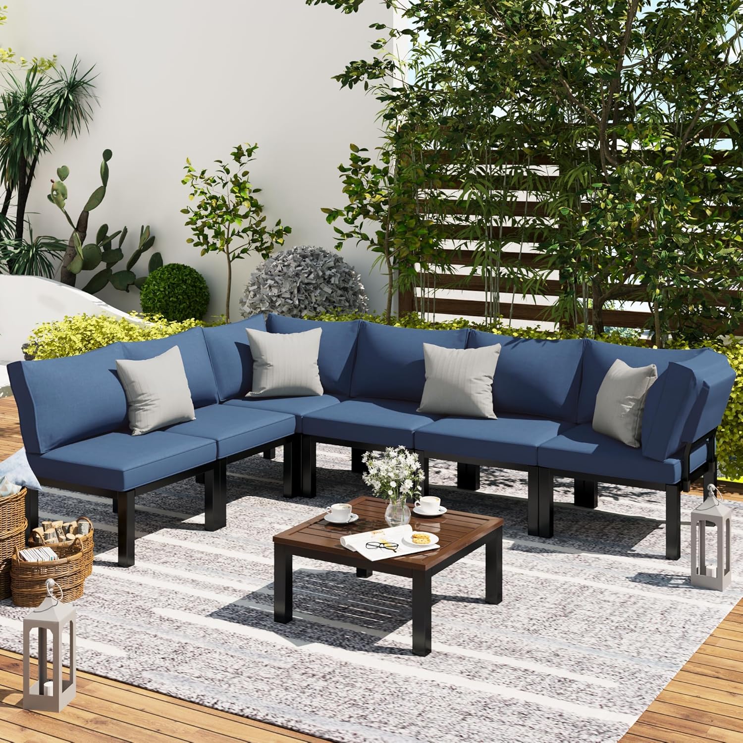 YODOLLA Outdoor Patio Furniture Set, 7 Piece Metal Patio Sectional Conversation Sofabest
