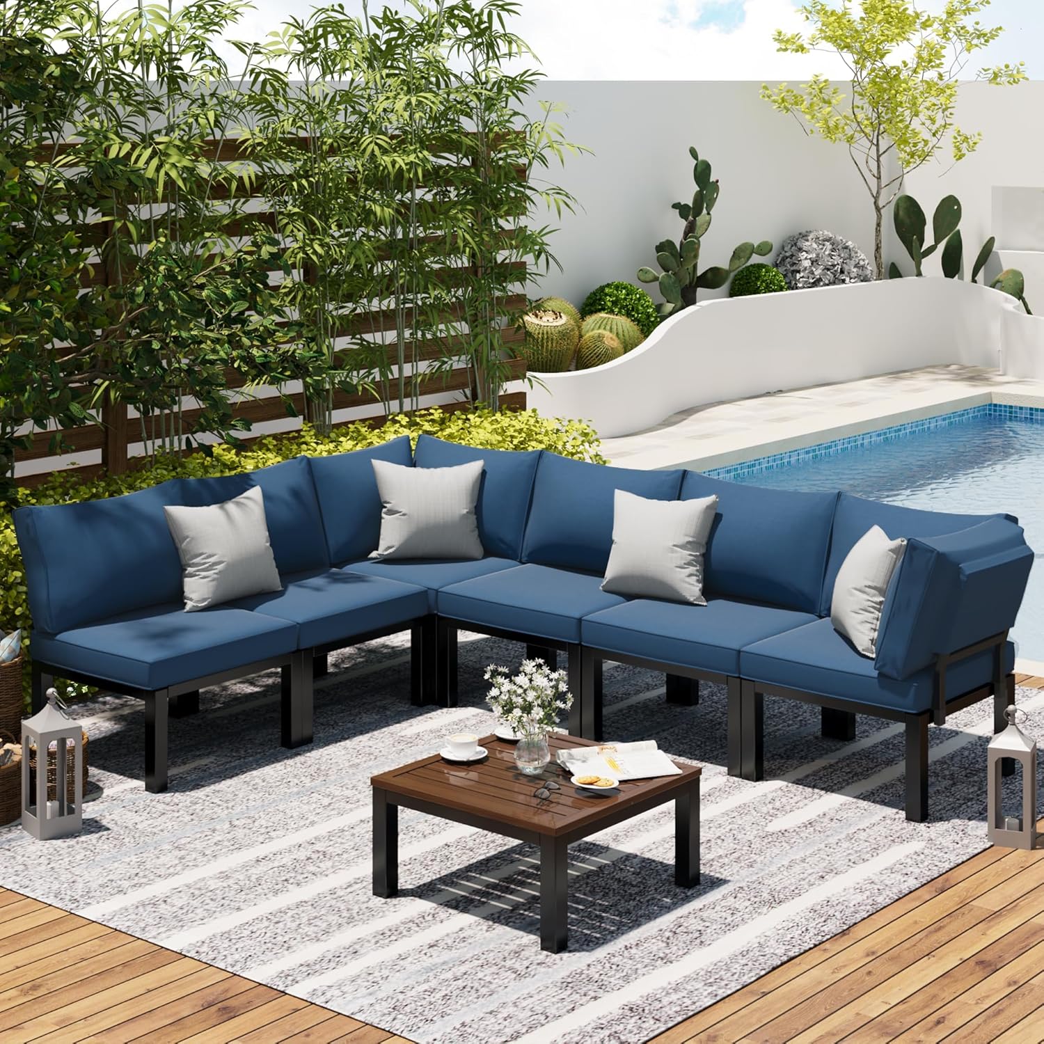 YODOLLA 7 Piece Outdoor Patio Furniture Set Metal Patio Sectional Conversation Sofabest