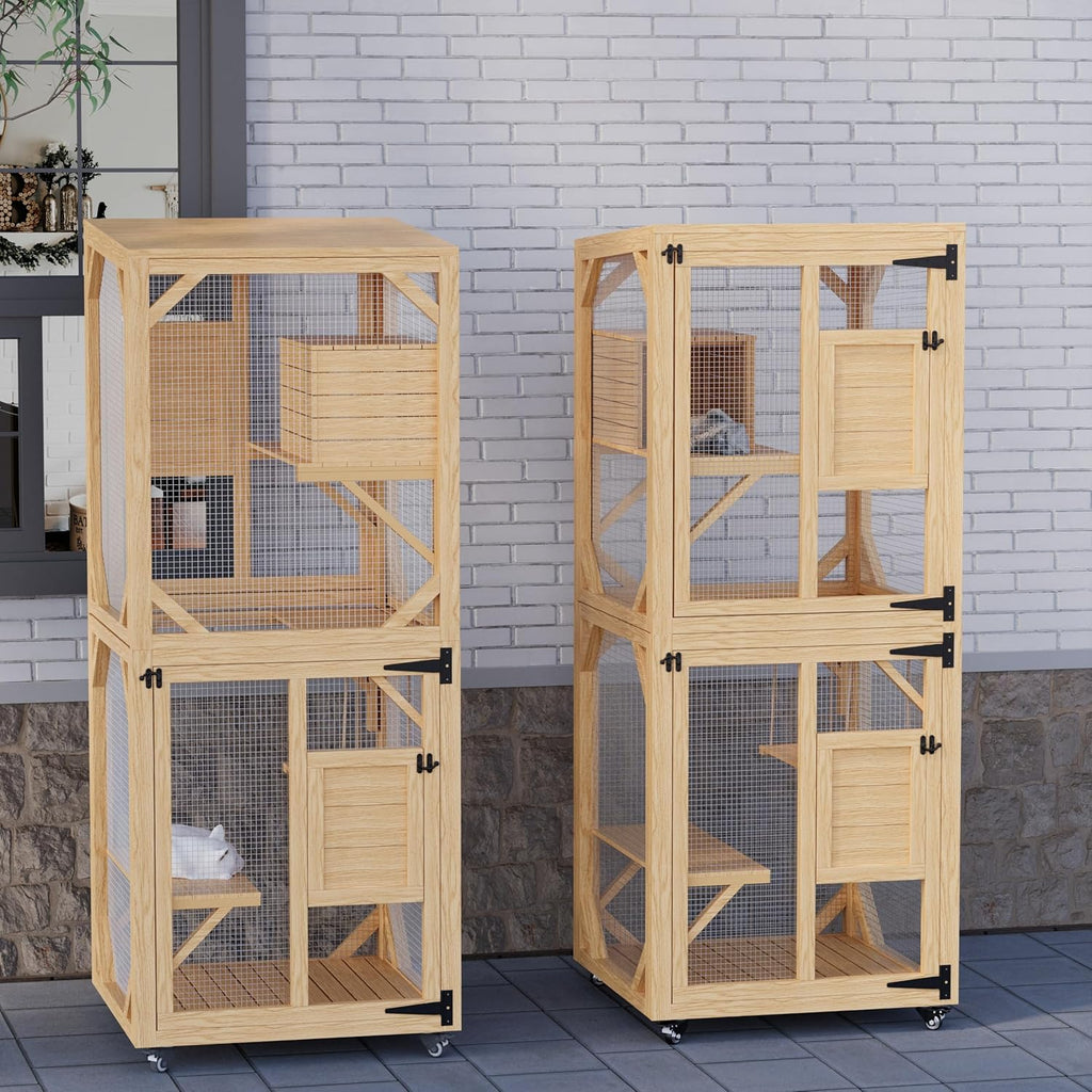 YODOLLA Outdoor Catio Enclosure with Hammock, Safe Play Space for Cats, Natural