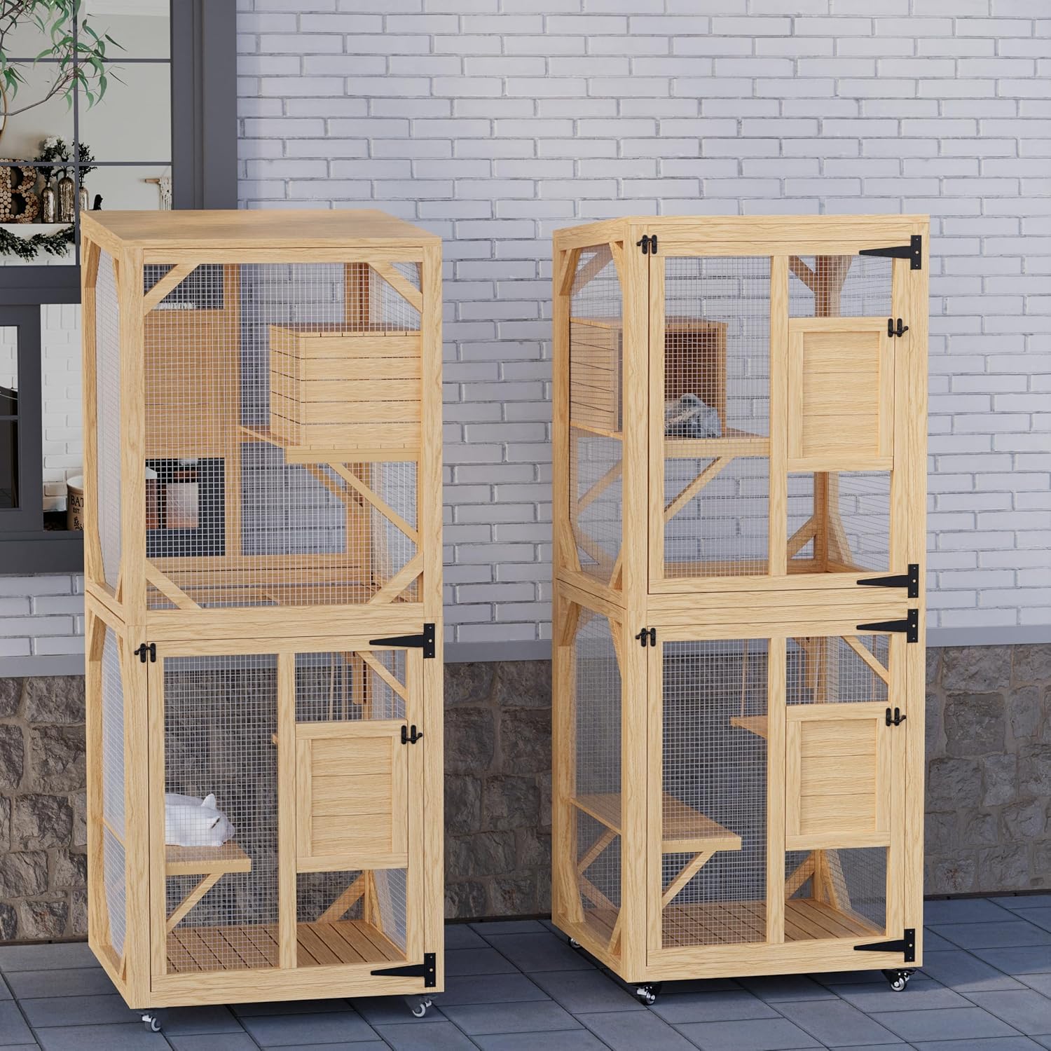 YODOLLA Outdoor Catio Enclosure with Hammock, Safe Play Space for Cats, Natural