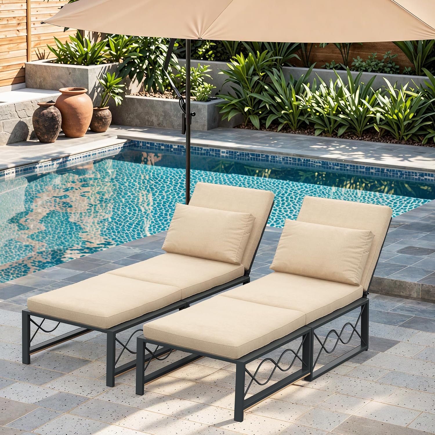 YODOLLA Outdoor Metal Chaise Lounge Chair Adjustable 5-Position Recliner