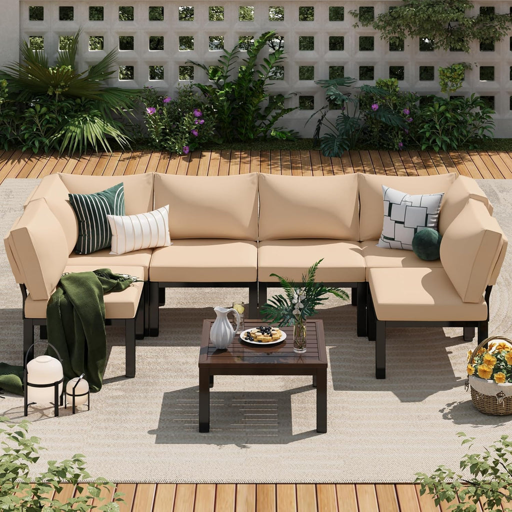 YODOLLA 7 Piece Outdoor Patio Furniture Set Metal Patio Sectional Conversation Sofabest