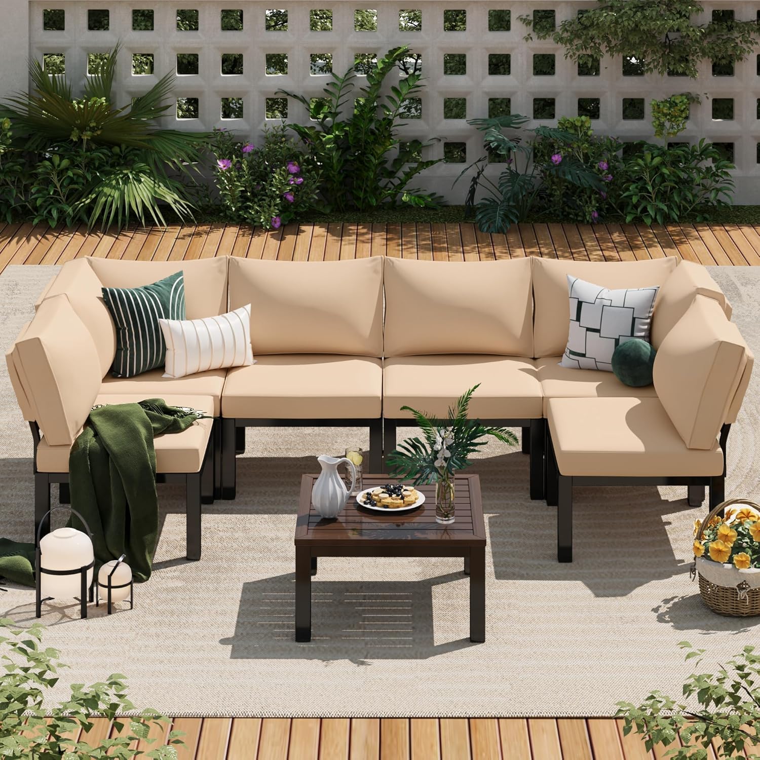 YODOLLA Outdoor Patio Furniture Set, 7 Piece Metal Patio Sectional Conversation Sofabest