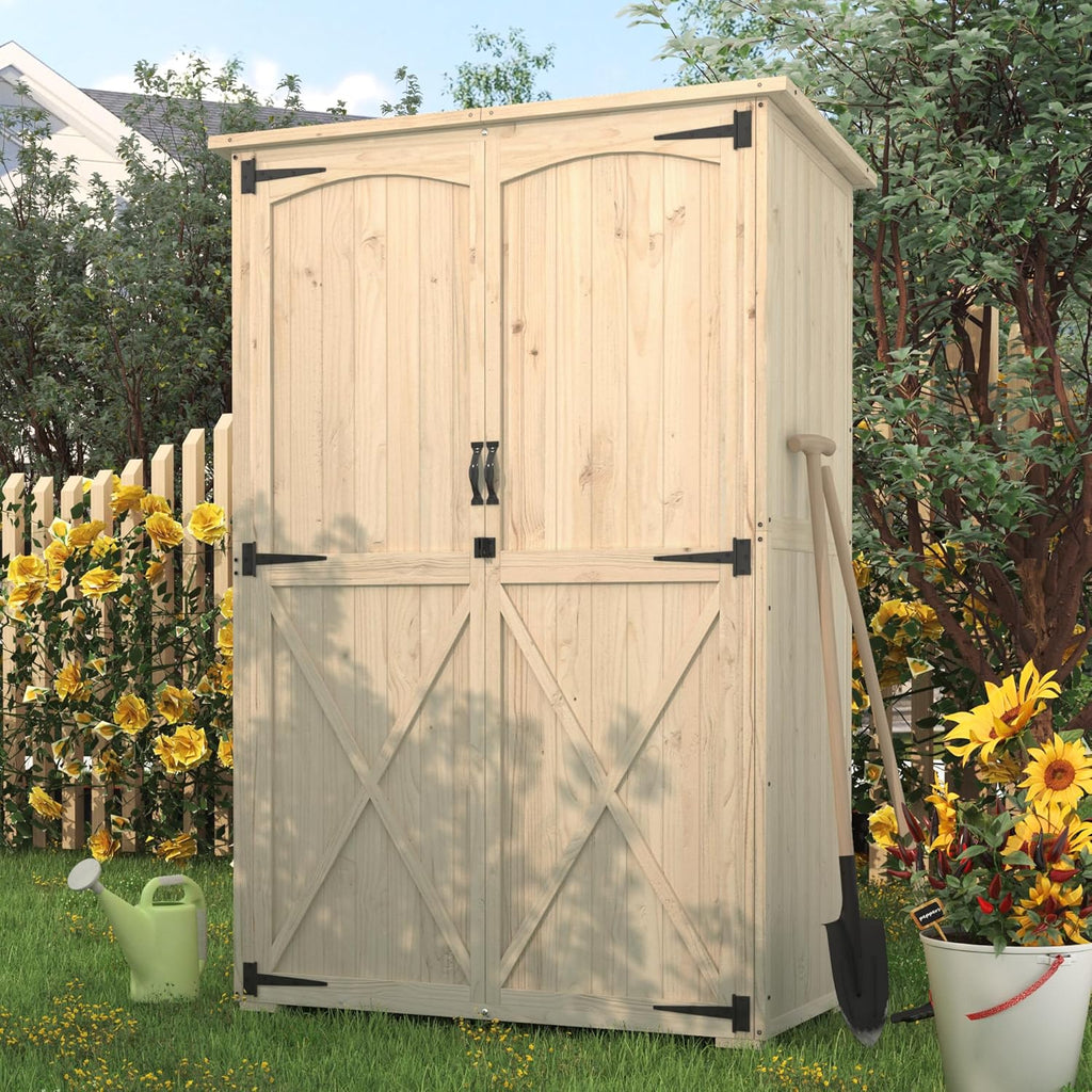 YODOLLA Outdoor Storage Shed with Waterproof Roof, Natural Woodbest