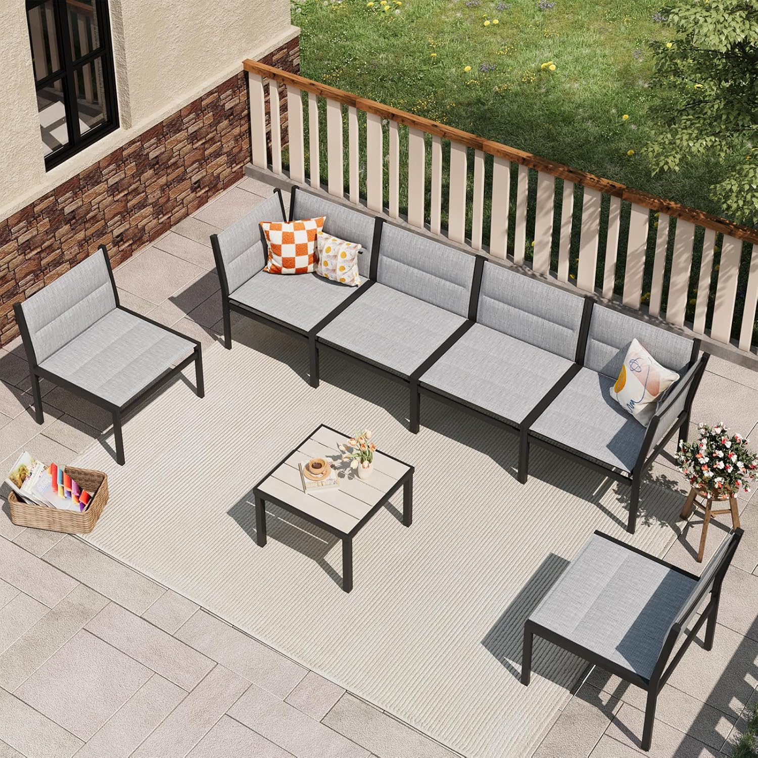 YODOLLA 7-Pc Sectional Patio Set Textilene Fabric, Dark Greybest