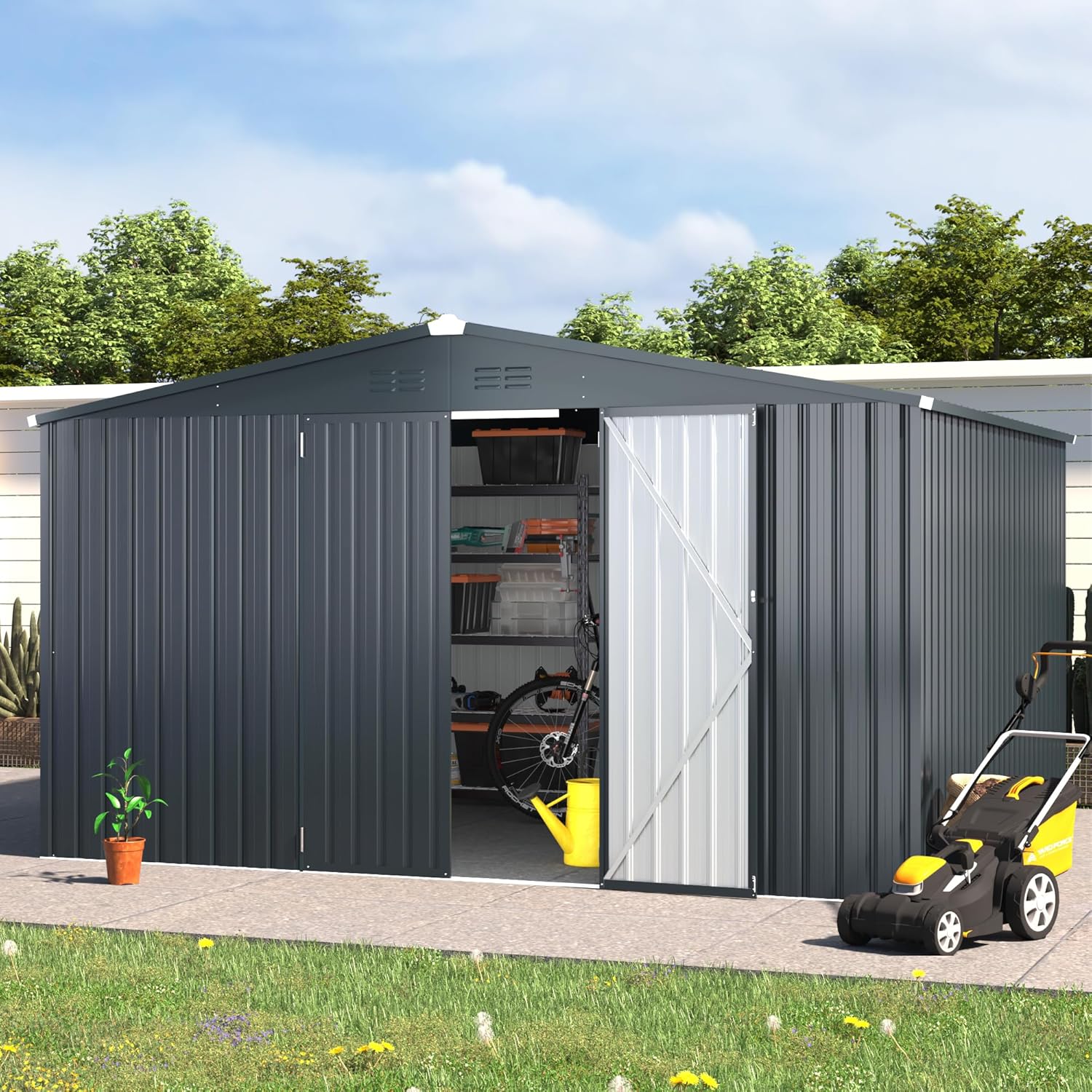 YODOLLA Shed 12' x 10' Outdoor Storage Shed, Dark Grey