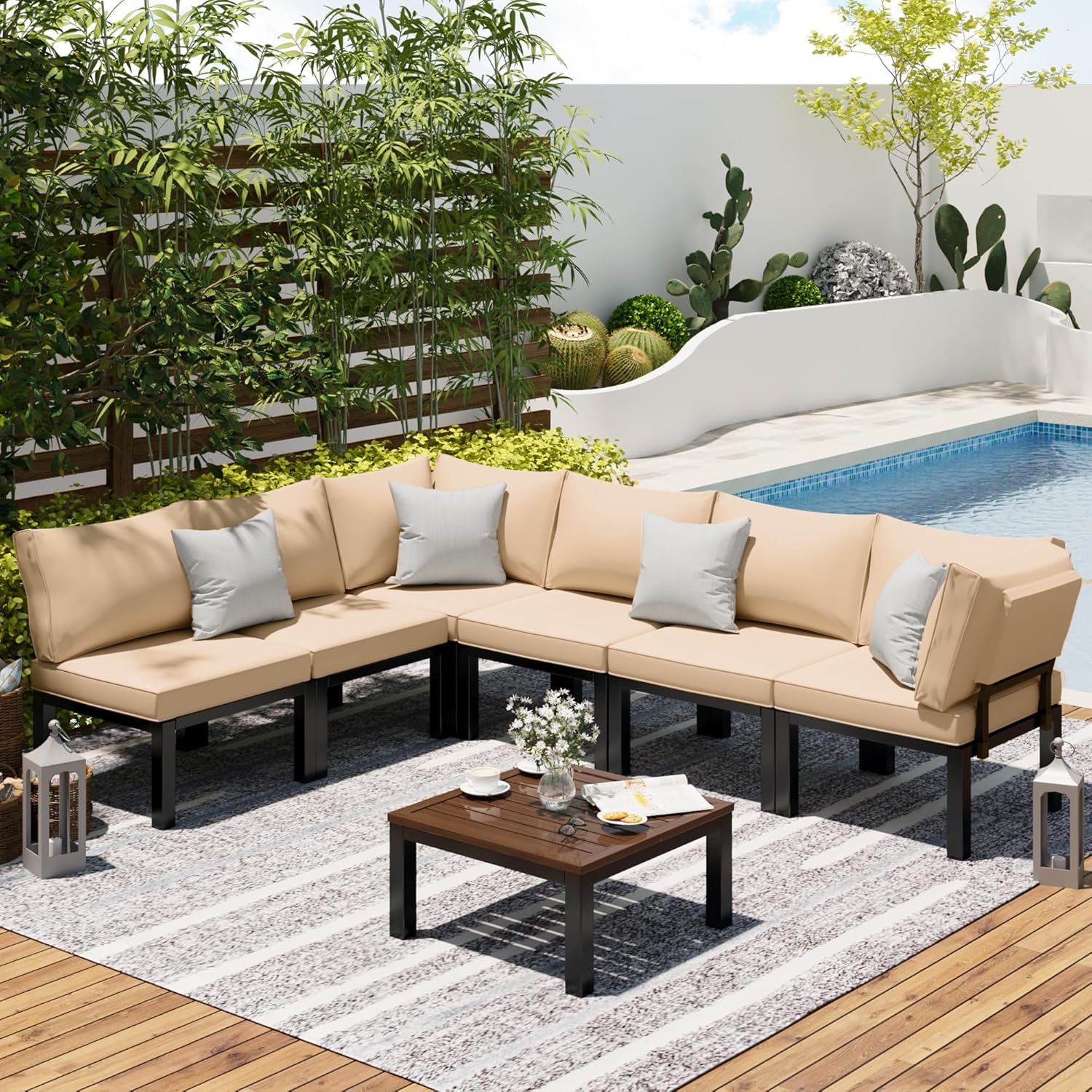 YODOLLA 7 Piece Outdoor Patio Furniture Set Metal Patio Sectional Conversation Sofabest