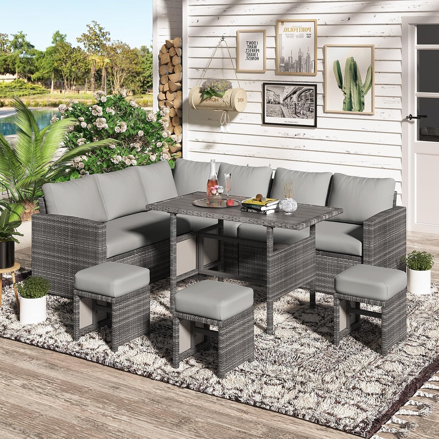 YODOLLA 7 Pieces Outdoor Wicker Rattan Furniture Set, Graybest