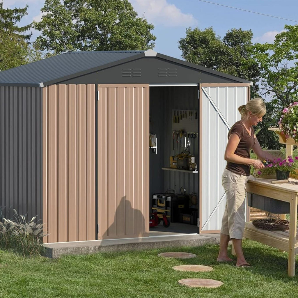 YODOLLA Shed 8' x 6' Metal Storage Shed for Ourdoor, Grey