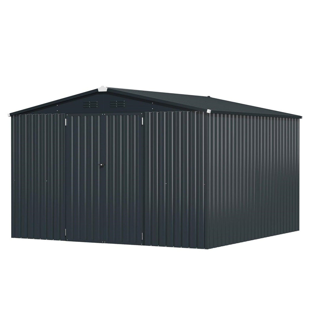 YODOLLA 10x14 Metal Outdoor Storage Garden Shed, Dark Gray