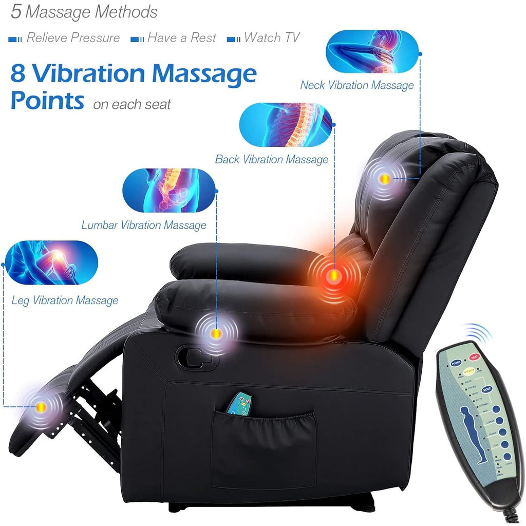 YODOLLA 2 Seat Loveseat Recliner with Heat&Massage Function, Faux Leather, Blackbest