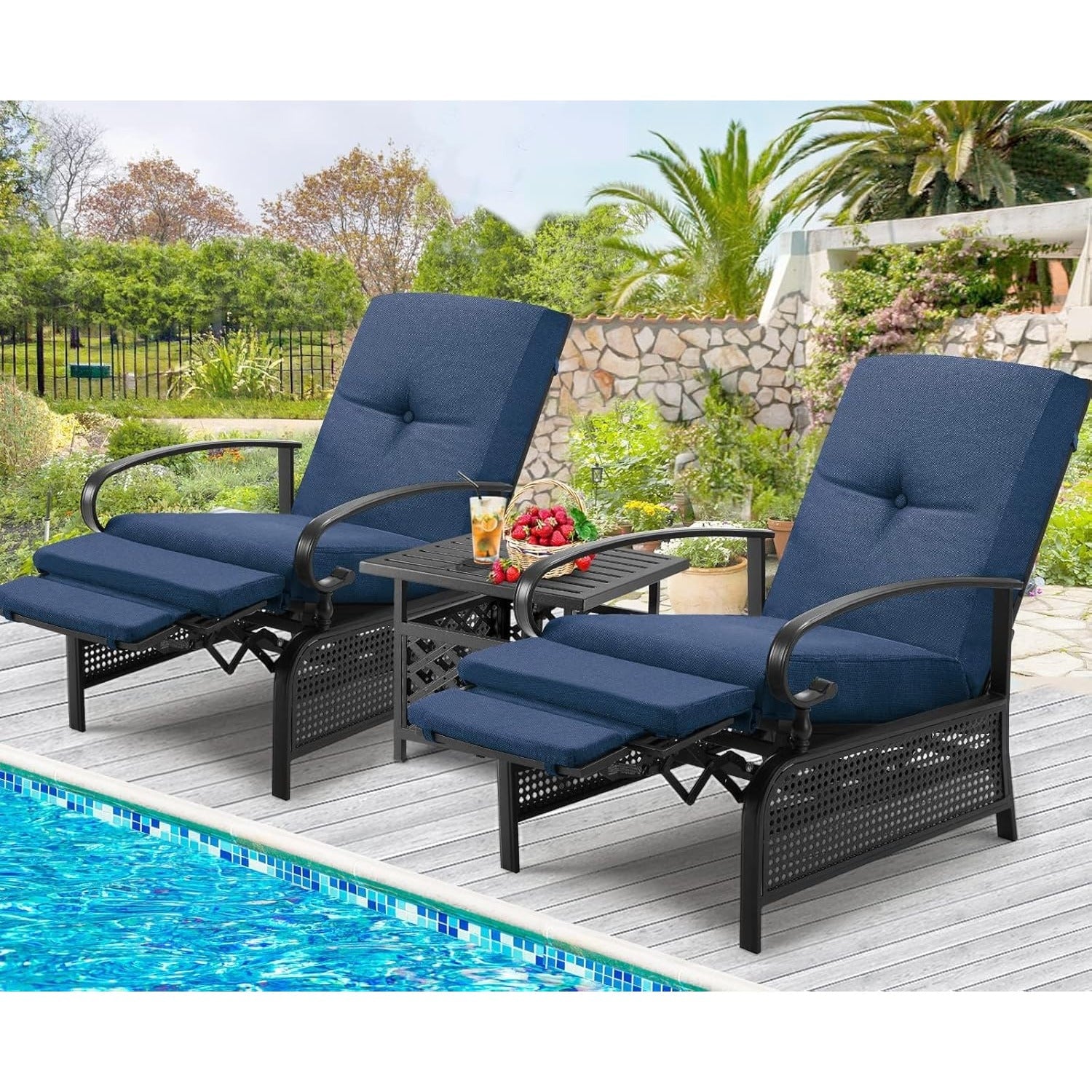 YODOLLA Outdoor Recliner Chairs Set of 2 with Side Table