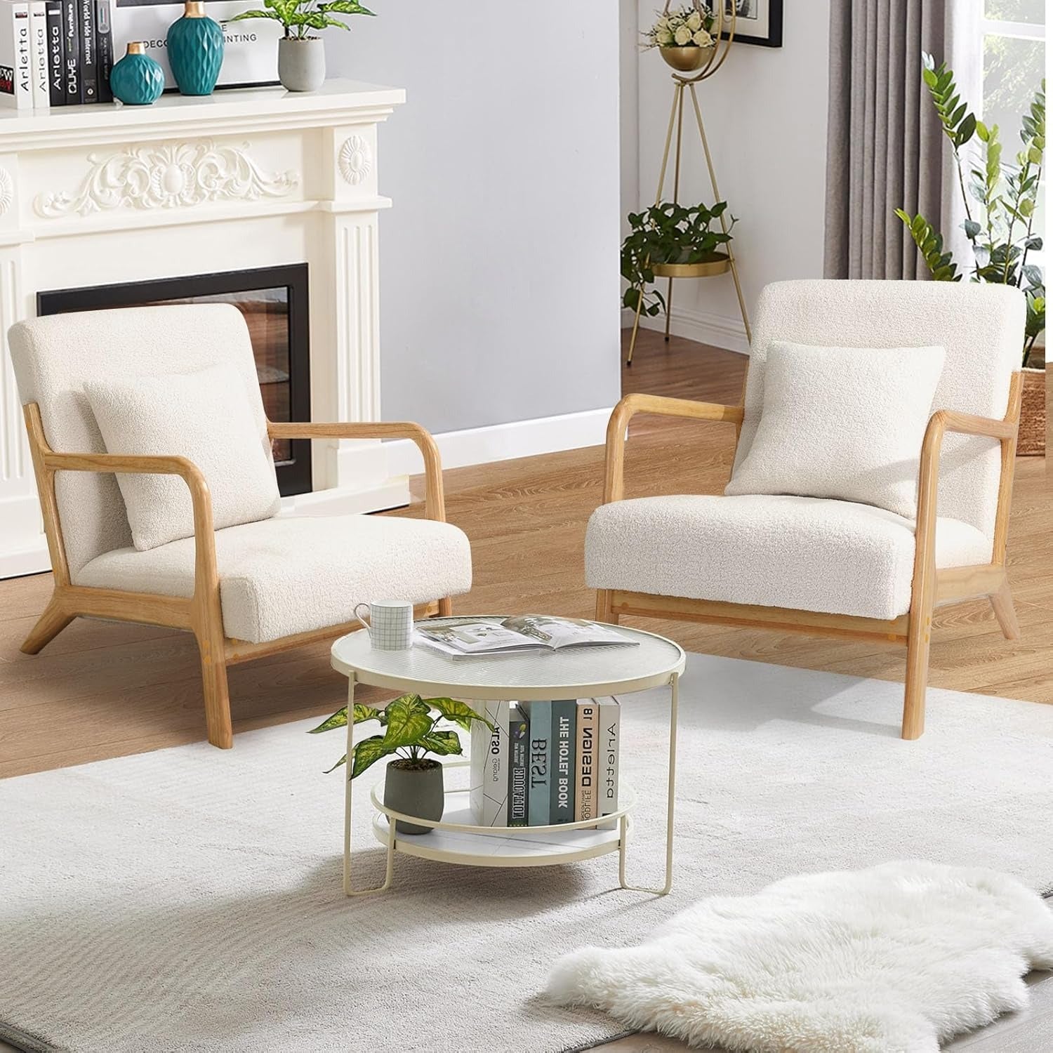 YODOLLA Accent Chair Reading Armchair, Teddy Fleece White