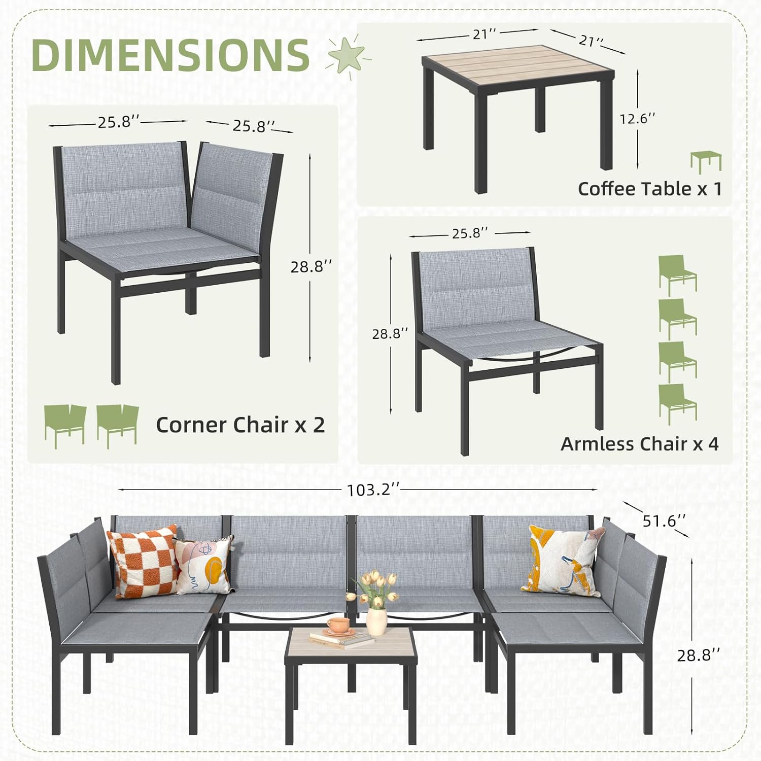YODOLLA 7-Pc Sectional Patio Set Textilene Fabric, Dark Greybest
