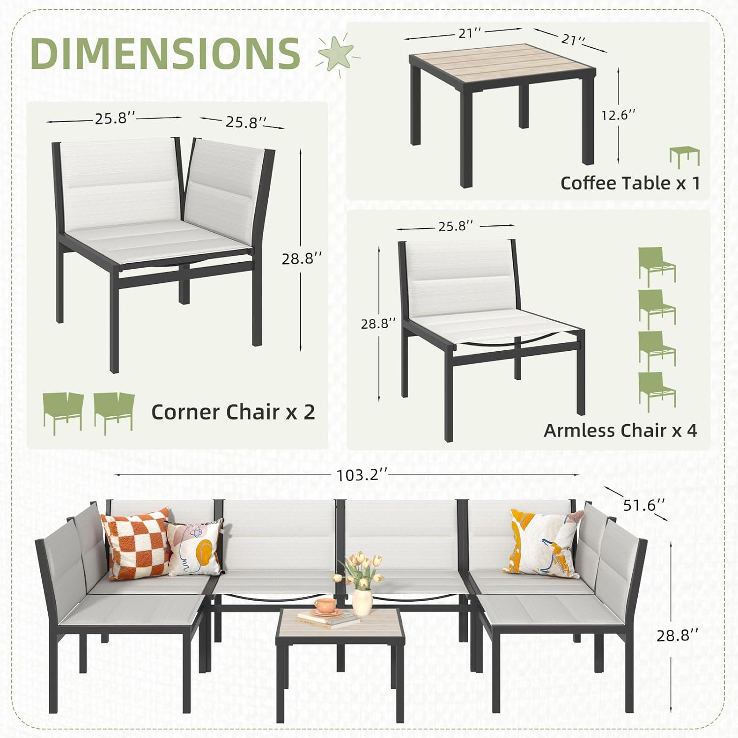 YODOLLA 7-Pc Sectional Patio Set Textilene Fabric, Off-Whitebest