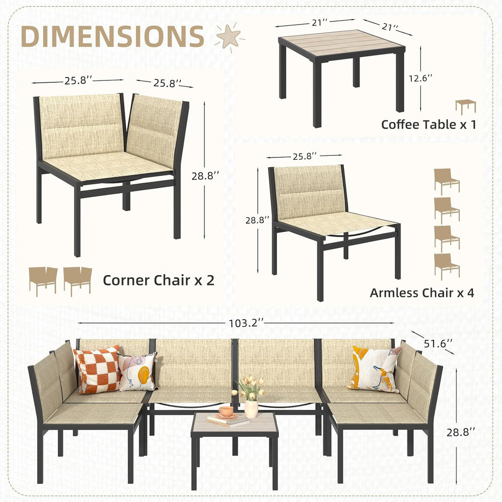 YODOLLA 7-Pc Sectional Patio Set Textilene Fabric, Yellowbest