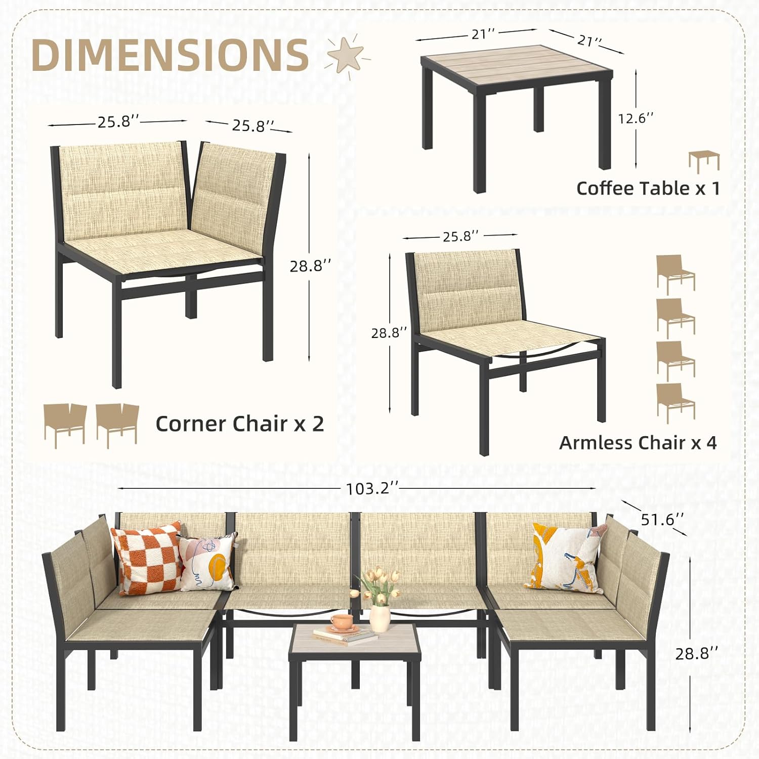 YODOLLA 7-Pc Sectional Patio Set Textilene Fabric, Yellowbest