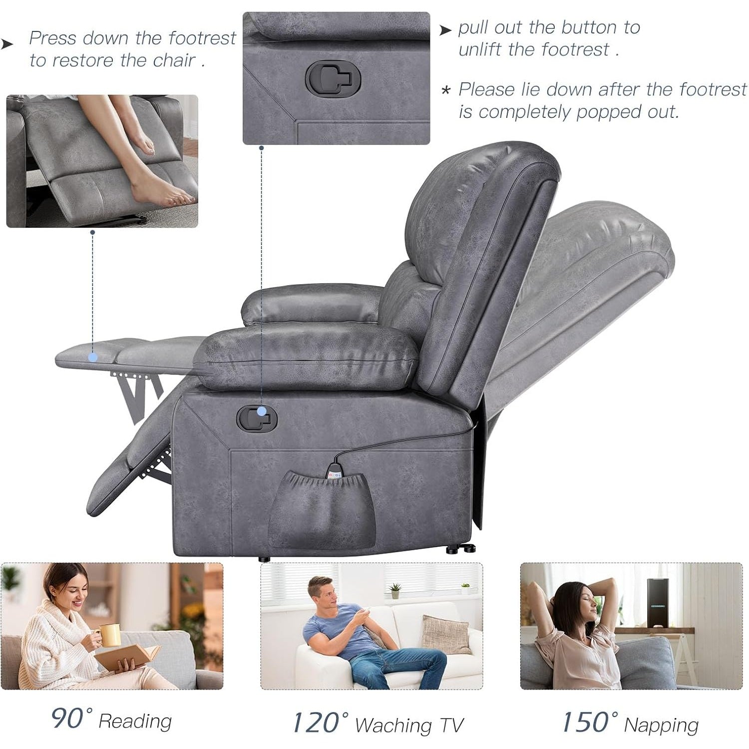 YODOLLA 2 Seat Loveseat Recliner with Heat&Massage Function, Faux Leather, Greybest